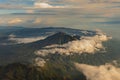 Sunrise at the top of agung volcano. crater view Royalty Free Stock Photo