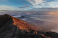 Sunrise at the top of agung volcano. crater view Royalty Free Stock Photo