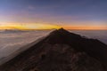 Sunrise at the top of agung volcano. crater view Royalty Free Stock Photo