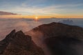 Sunrise at the top of agung volcano. crater view Royalty Free Stock Photo