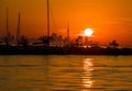 Sunrise in Toronto city. Harbour yacht. Morning on the lake.