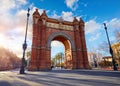 Sunrise at Triumphal Arch in Barcelona, Catalonia, Spain. Royalty Free Stock Photo