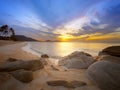 Sunrise at tropical rocky coast Royalty Free Stock Photo