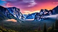 Sunrise at the tunnel View vista point at Yosemite National Park Royalty Free Stock Photo