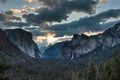 Sunrise at Tunnel View in Yosemite National Park. Royalty Free Stock Photo