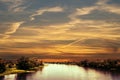 Sunrise and twilight over wide river Elbe near Magdeburg, Germany Royalty Free Stock Photo