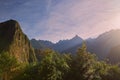 Sunrise under machu picchu mountains