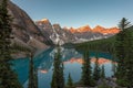 Moraine lake at sunrise in Canadian Rockies Royalty Free Stock Photo