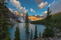 Moraine lake at sunrise in Banff National Park, Canadian Rockies Royalty Free Stock Photo