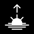 Sunrise vector icon. Black and white sun illustration. Solid linear ricing of sun, morning icon. Royalty Free Stock Photo