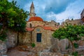 Sunrise view of Agios Spiridion church in Greek town Rhodes