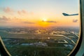 sunrise view from airplane window Royalty Free Stock Photo