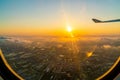 sunrise view from airplane window Royalty Free Stock Photo
