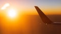 Sunrise view from airplane window seat Royalty Free Stock Photo