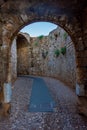 Sunrise view of the Amboise gate of Rhodes in Greece