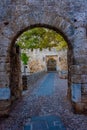 Sunrise view of the Amboise gate of Rhodes in Greece