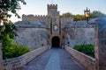 Sunrise view of the Amboise gate of Rhodes in Greece