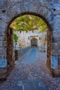 Sunrise view of the Amboise gate of Rhodes in Greece