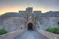 Sunrise view of the Amboise gate of Rhodes in Greece