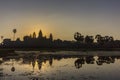 Sunrise view of ancient temple complex Angkor Wat and lake reflection, Siem Reap, Cambodia Royalty Free Stock Photo