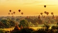 Sunrise view of beautiful pagodas and hot air balloons, Myanmar Royalty Free Stock Photo