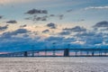 Sunrise view of the Chesapeake Bay Bridge from Sandy Point State Park, in Annapolis, Maryland Royalty Free Stock Photo