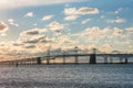 Sunrise view of the Chesapeake Bay Bridge from Sandy Point State Park, in Annapolis, Maryland Royalty Free Stock Photo