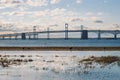 Sunrise view of the Chesapeake Bay Bridge from Sandy Point State Park, in Annapolis, Maryland Royalty Free Stock Photo