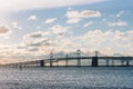 Sunrise view of the Chesapeake Bay Bridge from Sandy Point State Park, in Annapolis, Maryland Royalty Free Stock Photo