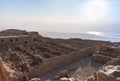 Sunrise view of the excavation of the ruins of the fortress of Masada, built in 25 BC by King Herod on top of one of the rocks of