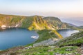 Sunrise view of the eye and kidney lakes, one of the seven rila lakes in Bulgaria