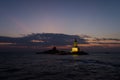 Vivekananda Rock Memorial and Thiruvalluvar Statue during sunrise