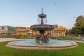 Sunrise view of a fountain at Schlossplatz in Stuttgart, Germany Royalty Free Stock Photo