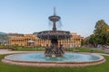 Sunrise view of a fountain at Schlossplatz in Stuttgart, Germany Royalty Free Stock Photo