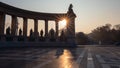 Sunrise view at Heroes square with beautiful monuments silhouettes Royalty Free Stock Photo