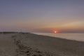 Sunrise view in ilha do Farol lighthouse island, in Ria Formosa, Algarve. Portugal.