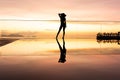 Cowboy Hat girl on an infinity pool Royalty Free Stock Photo