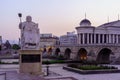 Sunrise view of Iustinianus Primus Monument, Stone Bridge, Skopje Royalty Free Stock Photo