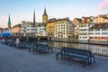 Sunrise view of Limmat river in Zurich, Switzerland Royalty Free Stock Photo