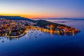 Sunrise view of marina at Croatian town Hvar Royalty Free Stock Photo