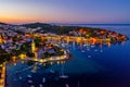 Sunrise view of marina at Croatian town Hvar Royalty Free Stock Photo