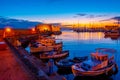 Sunrise view of marina in Greek port Heraklion at Crete island Royalty Free Stock Photo