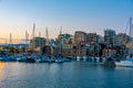 Sunrise view of marina in Greek port Heraklion at Crete island Royalty Free Stock Photo