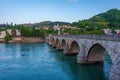 Sunrise view of Mehmed Pasa Sokolovic Bridge in Visegrad, Bosnia