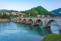 Sunrise view of Mehmed Pasa Sokolovic Bridge in Visegrad, Bosnia