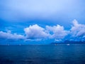 Sunrise View of Moorea Island from Intercontinental Resort and Spa Hotel in Papeete, Tahiti, French Polynesia Royalty Free Stock Photo