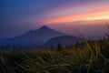 Sunrise view of Mount Penanggungan, Indonesia, landscape wallpaper, hue luminosity background wallpaper. high quality image Royalty Free Stock Photo
