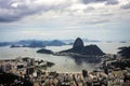 Sunset view of mountain Sugar Loaf and Botafogo in Rio de Janeiro. Brazil Royalty Free Stock Photo