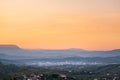 Sunrise view over wine region Brda to town Nova Gorica Royalty Free Stock Photo