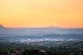 Sunrise view over wine region Brda to town Nova Gorica